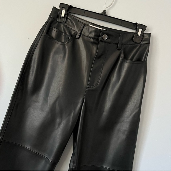 Mango MNG Lille Black Vegan Faux Leather Seamed Straight Leg Trouser Pants Sz 4 - Picture 7 of 16